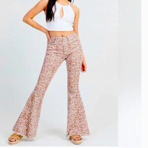 Altar'd State Women's Size S Pink Leopard Print Flare Jeans NWOT